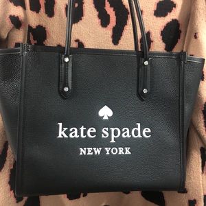 Kate Spade Logo Pebbled Black Leather Ella Tote